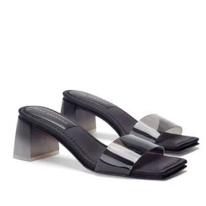 Brand New Good American Block Heel Slide Sandal, Size 7.5 in Black!!